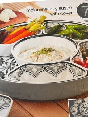Melamine Multi-Section Serving Tray with Decorative Gray Pattern - Unbranded